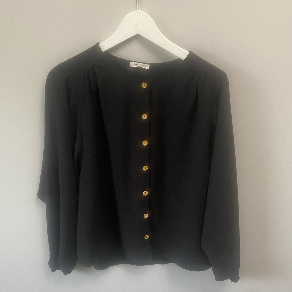 Pleione blouse black button down chiffon